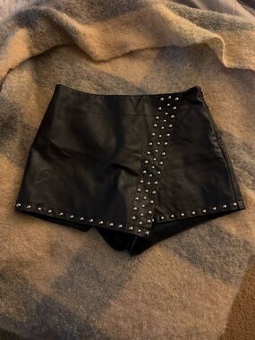 Free People Black Faux Leather Studded Skort